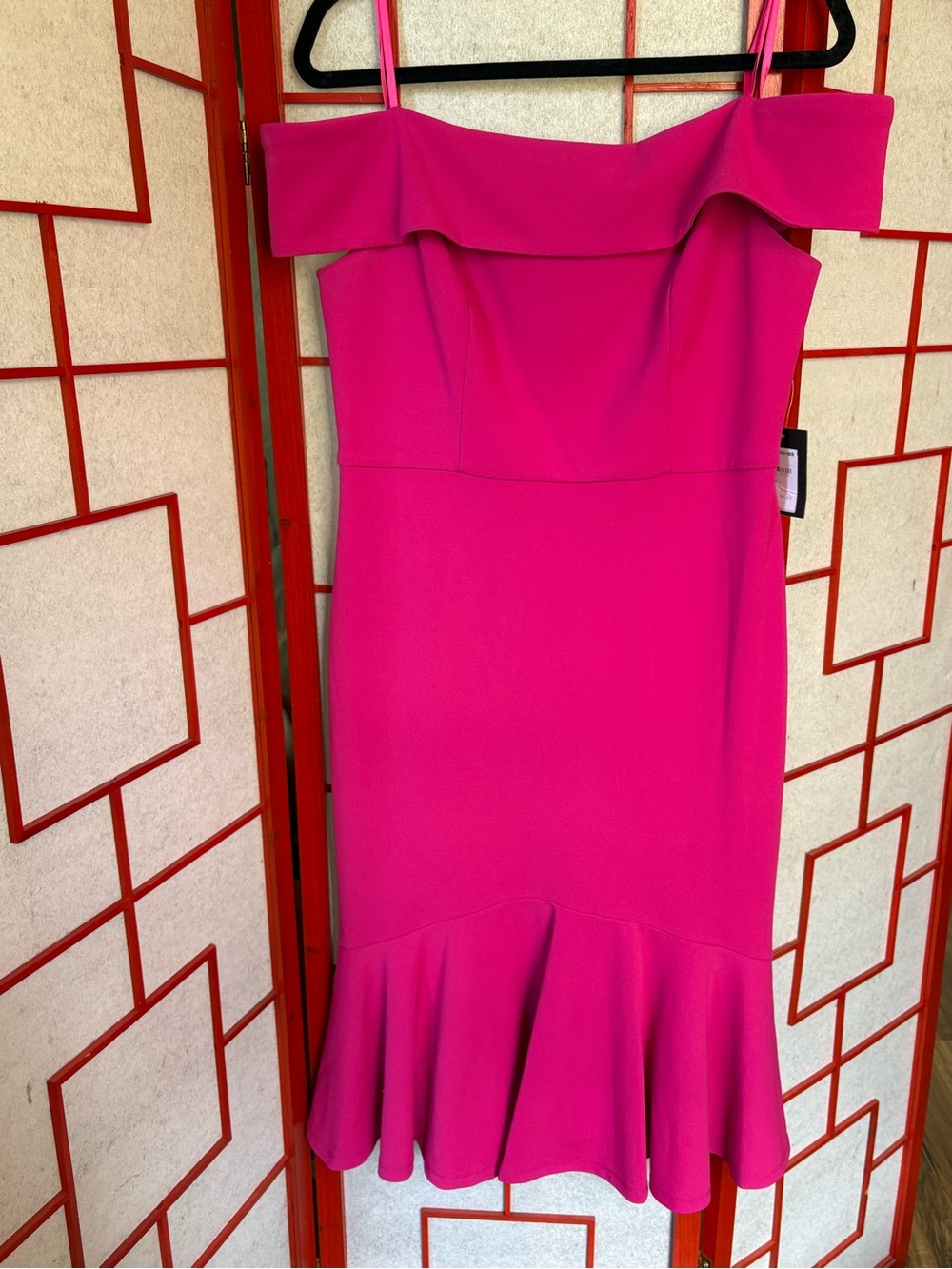 MARINA Strapless Fuchsia Ruffle-Hem Dress